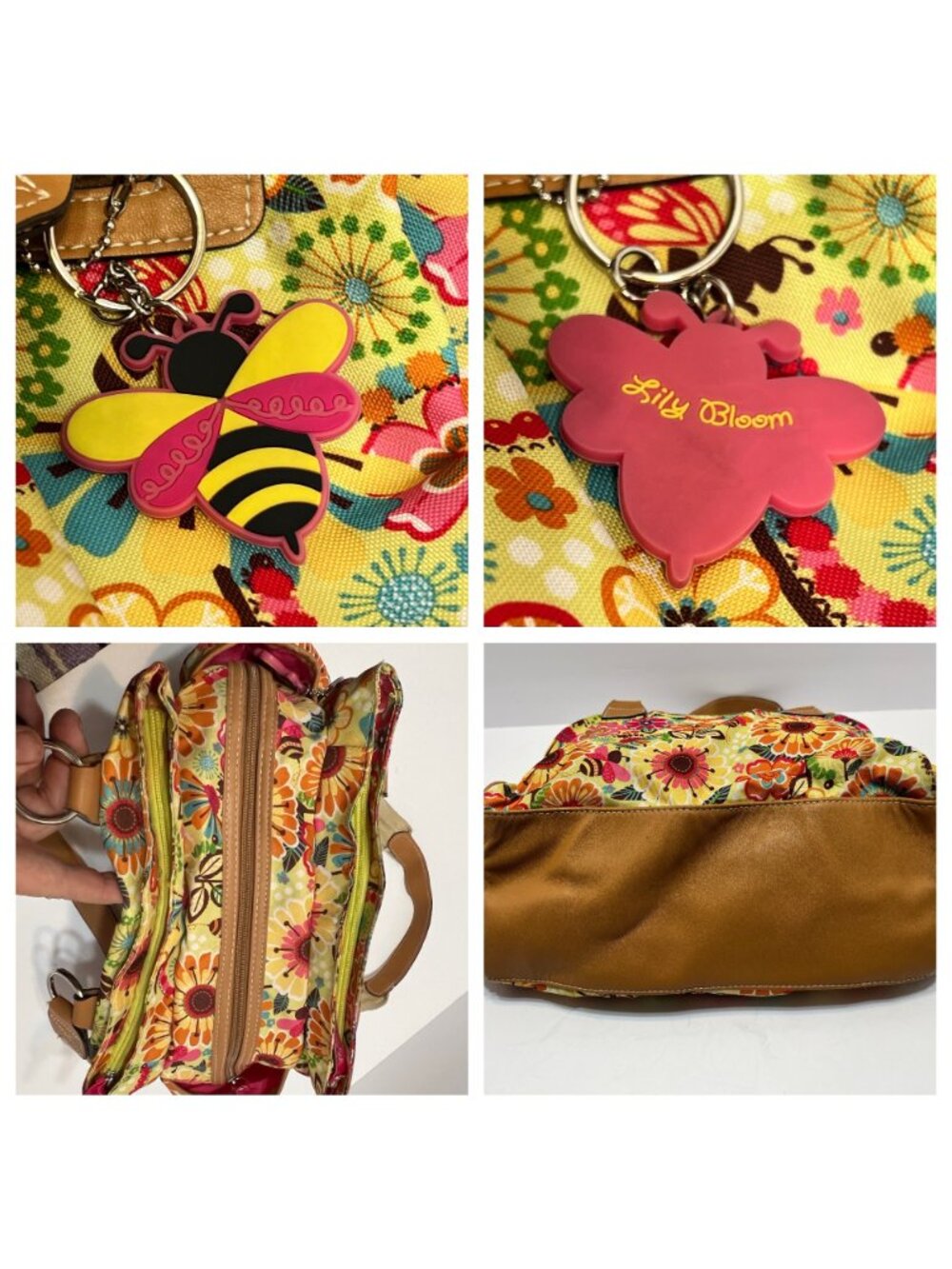 Lily Bloom Floral Bee Tote Bag Busy Bee Recycled Polyester Vinyl Trim Boho Y2K - Picture 12 of 16